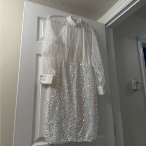 Elegant White Sequin Ladies Dress